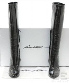 Brian Atwood Black Patent Leather Knee High Heel Boots Size 40
