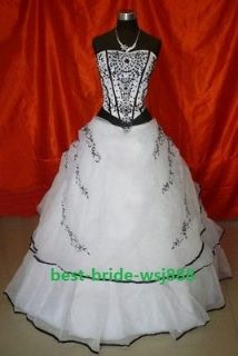 Stock White and black Embroidery New Bridal Wedding dress Prom Gown 