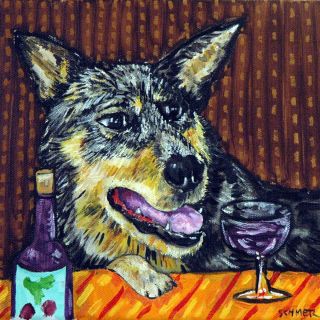 Australian Cattle Dog at A Wine Bar Art Tile Coaster