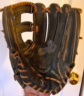 MAG PLUS LARGE BASEBALL GLOVE RAWHIDE LACING LEATHER BLACK PREOWNED 