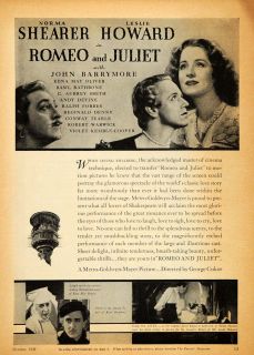 1936 Film Ad Romeo Juliet Norma Shearer Leslie Howard Original 