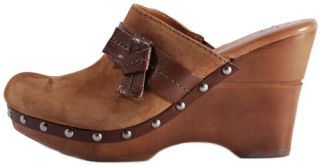 Naya Womens Shoes Tan Irina Suede Leather Platform Wedge Heel Clogs 