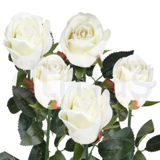 Artificial Fake White Rose Flower Spray for Bouquets Wedding Green 