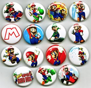 Super Mario Brothers 1 Badges x15 Punk Wii Nintendo 64