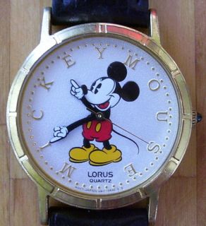 Mickey Mouse Watch Lorus Gold Letters Vintage Works Great battery 