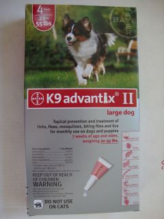 Bayer K9 Advantix II Red 4 Month Flea Tick Lice Drops Large Dogs 21 55 