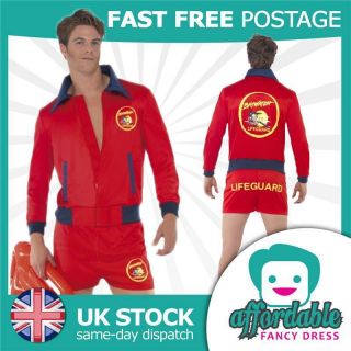 Mens Baywatch Lifeguard Jacket Shorts Fancy Dress Costume Adult Stag 