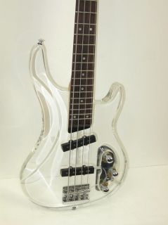 NEW UNIQUE 4 STRINGS CLEAR WHITE ACRYLIC ELECTRIC BASS GUITAR