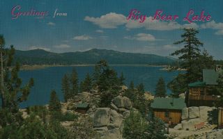 Big Bear Lake California CA104 Cabins Vintage Postcard