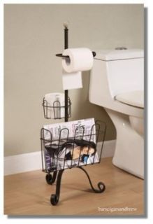 Wrought Iron TOILET Paper Holder Extra Roll & Magazine RACK All in one 