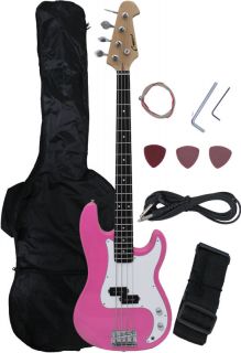NEW Crescent PINK Electric Bass Guitar + Strap Amp Cord Gigbag