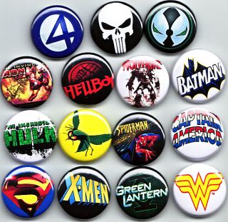 SUPERHEROES LOGOS 1 Badges X15  Comics Batman Thor emo superman 