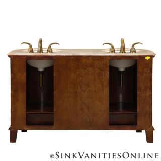     Double Sink Cabinet Travertine Stone Top Bathroom Vanity Furniture