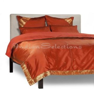 Rust Sari Duvet Cover Set with Pillow Cover Euro Sham