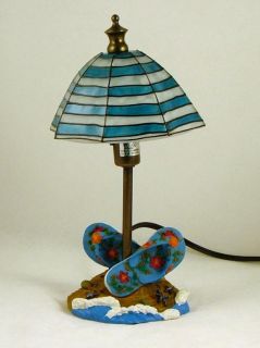 Ocean Beach Umbrella Flip Flops Sandals Glass Desk Lamp