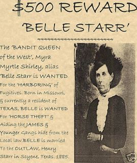 Old West Wanted Posters Belle Starr Lady Bandit