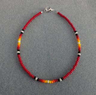 Red Sunburst Bead Anklet Ankle Bracelet Native American