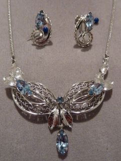 Vintage Sterling Silver Ice Blue Rhinestones Filigree Necklace 