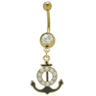 Gold Plated Boat Anchor Belly Ring with CZ Gem 120865