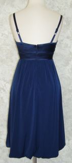 BCBG Paris Navy Blue Satin Empire Waist Top Jersey Skirt Dress 2 