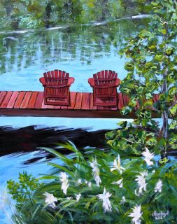 Beach Lake Adirondack Original Art Painting Dan BYL Investment 