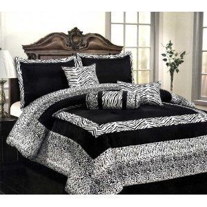   Flocking Zebra Leopard Design Comforter Set Bed in A Bag Queen