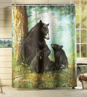 northwood bathroom decor black bear family in forest shower curtain 