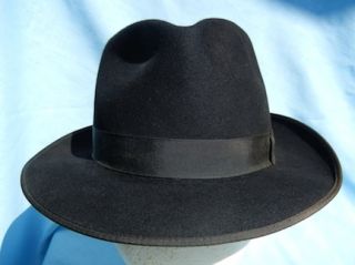 Smooth Vintage Black Beaver Fedora Trilby Hat 7 1 8 Wide Brim by Major 