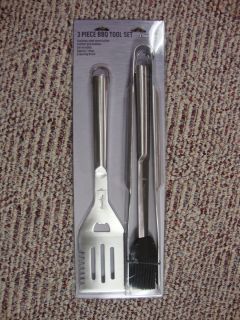 NEW! Char Broil BBQ Grill Tool 3pc Set Stainless Steel Tongs, Spatula 