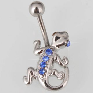   Lizard Barbell Blue Rhinestone Navel Belly Ring Body Jewelry