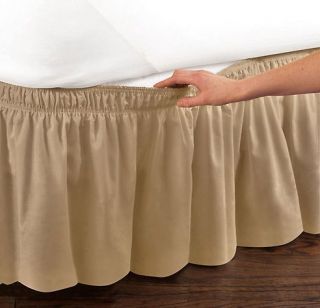 NEW QUEEN KING ELASTIC BED SKIRT DUST RUFFLE GOLD BEIGE TAN FITS BOTH 