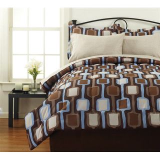 Brown Blue Adult Jazz Queen Comforter 8PC Bed in A Bag