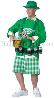 Cheers N Beers Adult Costume includes green shirt with CHEERS 
