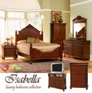 Queen Ornate Wood Bed 6 PC Bedroom Furniture Set Chest