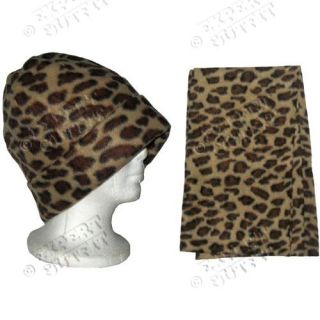 Fleece Matching Set Leopard Print Beanie Hat Cap Scarf New Wholesale 