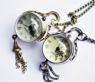 Transparent Ball Bell Hanging Ear Jewelry Pocket Watch Necklace 