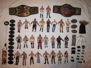 Huge WWE Lot 26 Wrestlers Jakks Mattel Weapons Championship Belts 