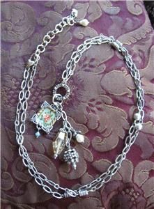 BRIGHTON LONG SILVER LINK CHARM BELLA VITA NECKLACE Picture Frame Rose 