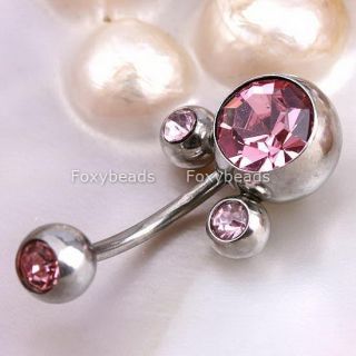 Pink 16g Body Piercing Navel Belly Button Rings Bar 1P