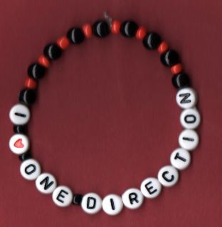 Handmade I Love Caption Bracelet with 6mm Black Beads and Red 4mm 