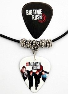 Big Time Rush Guitar Pick Black Leather Necklace Pick