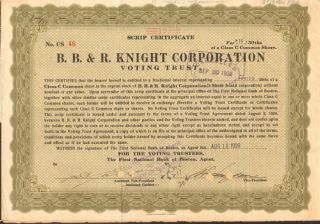 Benjamin Robert Knight B B R Stock Certificate