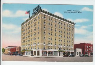 Hotel Vincent Benton Harbor MI Michigan Postcard