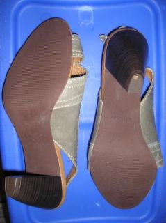 Fossil Buckle Strap Sling Back Heels Shoes Cool Metallic Gold Taupe Sz 