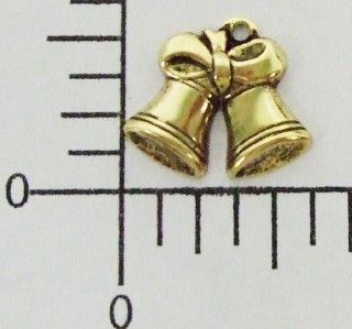 60071 12 PC Antique Gold Small Double Bells Charm Finding Sale