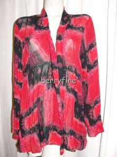BFS12 Coldwater Creek Size L Large Pinkish Red Black Printed LS Cover 