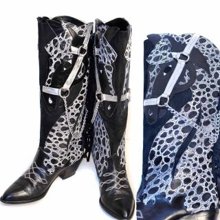 Vintage 80s Beverly Feldman Cowboy Horse Fringe Leather Boots