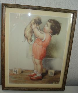 Framed Bessie Pease Gutmann Print Child with Puppy