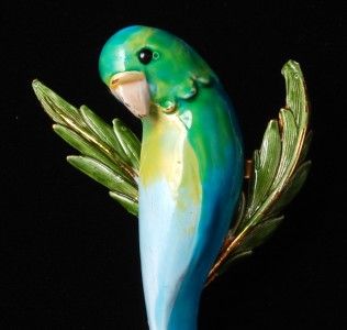   BLUE GREEN ENAMEL SIGNED ORIGINAL BY ROBERT PARROT BIRD BROOCH