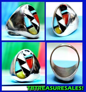 Mans Sterling Silver 925 Inlay Ring Red White Spiney Oyster Large Size 